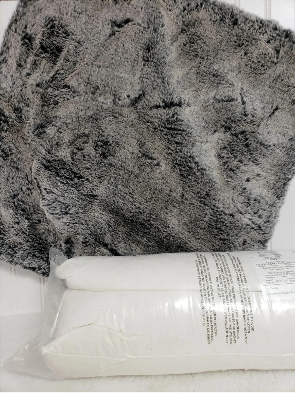 West Elm Chinchilla faux fur pillow and insert iron
